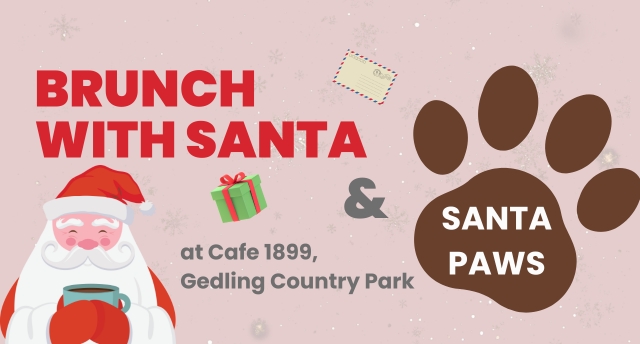Cartoon Santa and Paw Print, text reads Brunch with Santa and Santa Paws